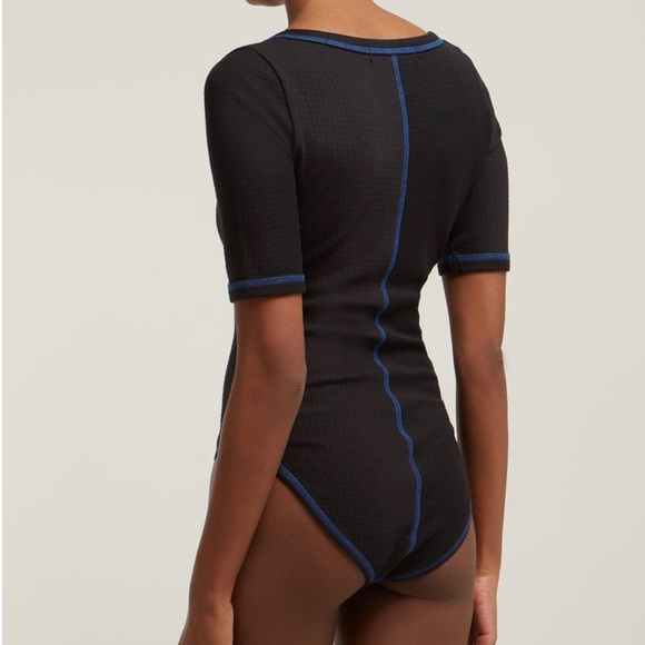 Proenza Schouler Scoop neck stretch jersey quilt soft bodysuit top black - Picture 3 of 15